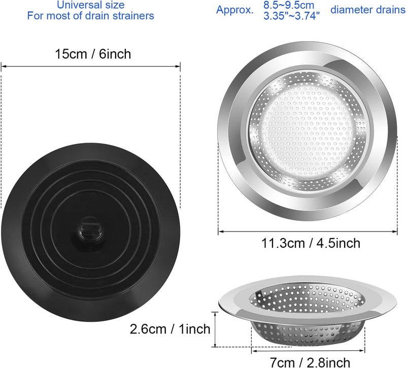 V-TOP Sink Strainer Stopper 4 Pack, Universal Silicone Kitchen Sink Drain Strainer Cover Plug Stopper Kit, 4.5 Inch Stainless Steel Sink Filter Strainer, Food Catcher for Kitchen Sink - Image 4