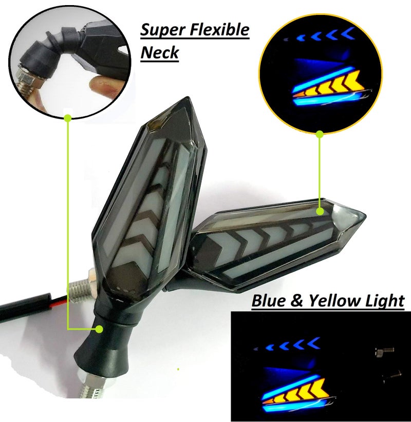 Auto Hub LED Running Light DRL Bike Turn Signal Indicator Lamp Universal for Motorbikes - Pack of 4/Yellow-Blue - Image 3