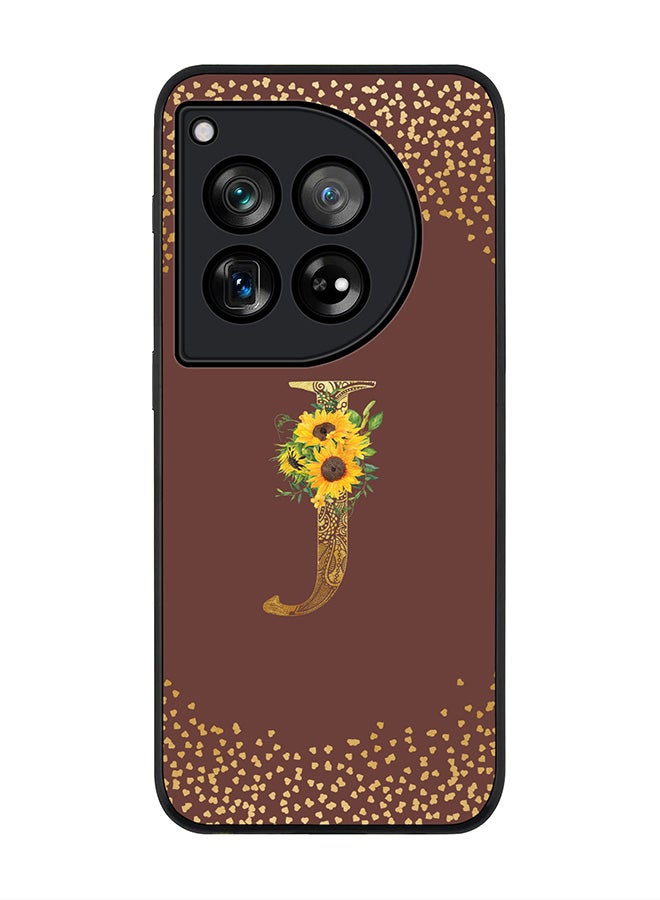 Stylizedd Rugged Black edge case for OnePlus 12R / OnePlus Ace 3 5G, Slim fit Soft Cover - Custom Monogram Initial Letter Floral Pattern Alphabet - J (Brown) - Image 1