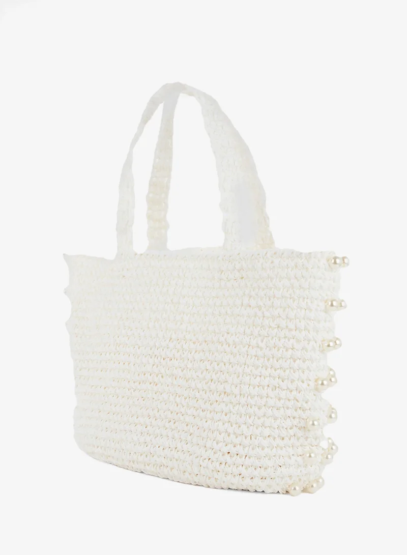 0711 Tbilisi  White Malibu Pearl Embellished Beach Bag for Women | Best Price UAE