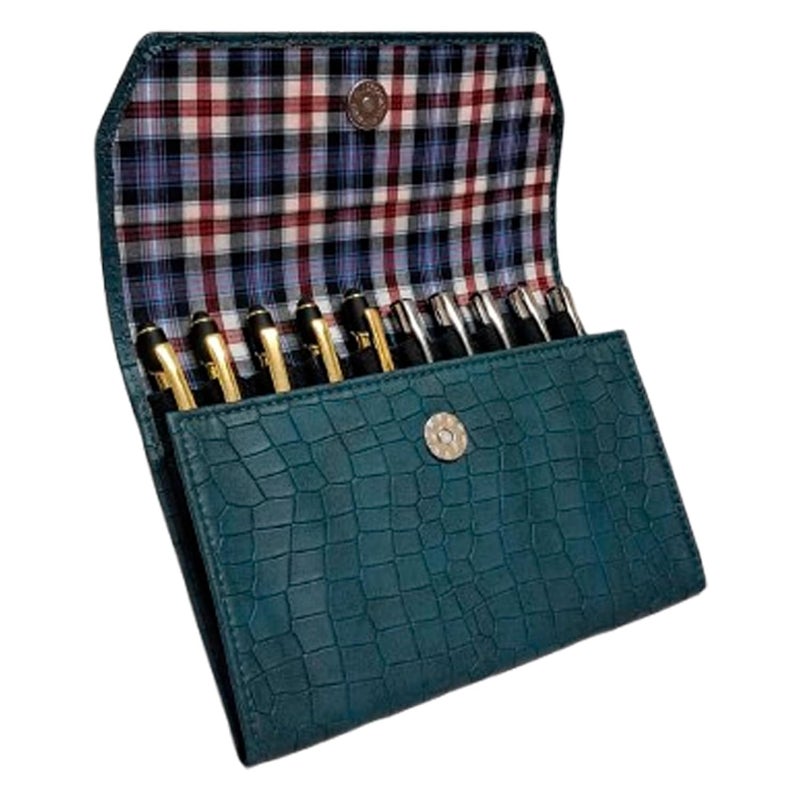 essart Faux Leather 10-Slots Zipper Pen Case – Stylish & Durable Storage for Pens Storage Case, Pen Pouch Colour Croco Green - Image 1