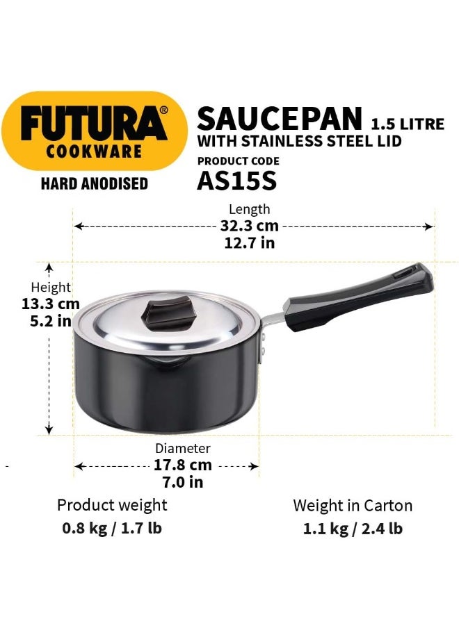 Hawkins - Hawkins Futura Hard Anodised Saucepan 1.5L, 16 cm, 3.25 mm with SS Lid - Image 1