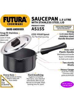 Hawkins Hawkins Futura Hard Anodised Saucepan 1.5L, 16 cm, 3.25 mm with SS Lid  - Image 2
