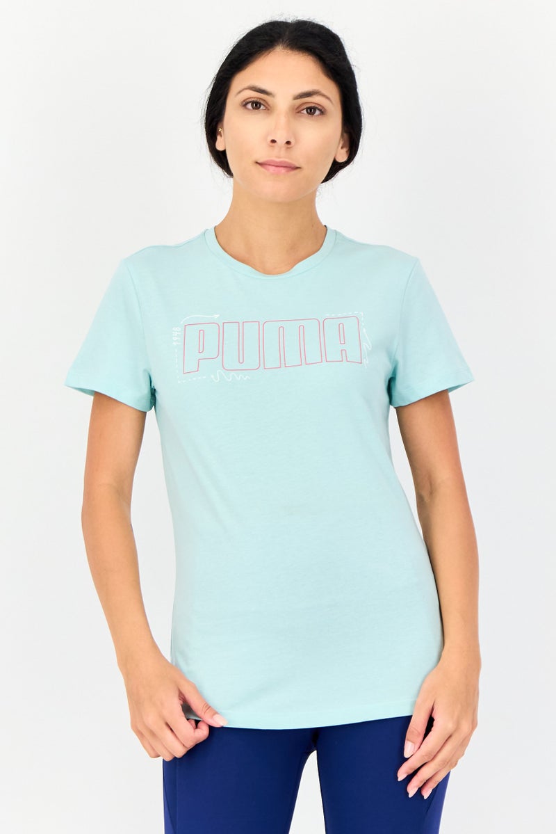 PUMA تي شيرت نسائي بقصة عادية بأكمام قصيرة، أزرق فاتح - Image 1