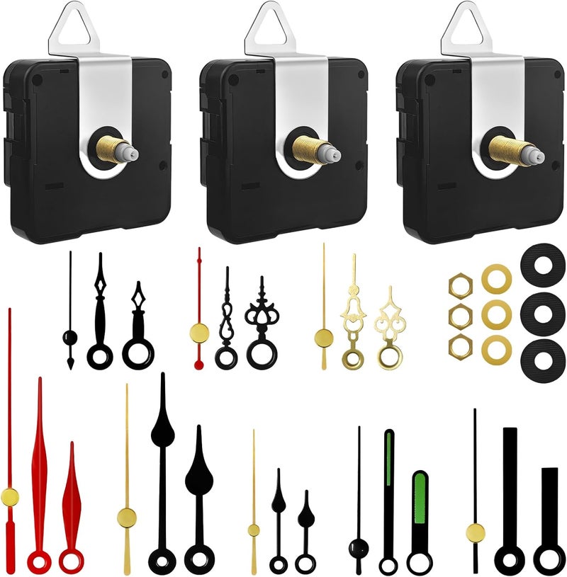 Toughwild 3PCS Clock Mechanism Kit, Quartz Clock Movement Replacement with 8 Pairs of Short Clock Hands, Battery Clock Replacement Mechanism Include Clock Hands DIY Repair Parts (Total Shaft Length 16/20/23mm) - Image 1