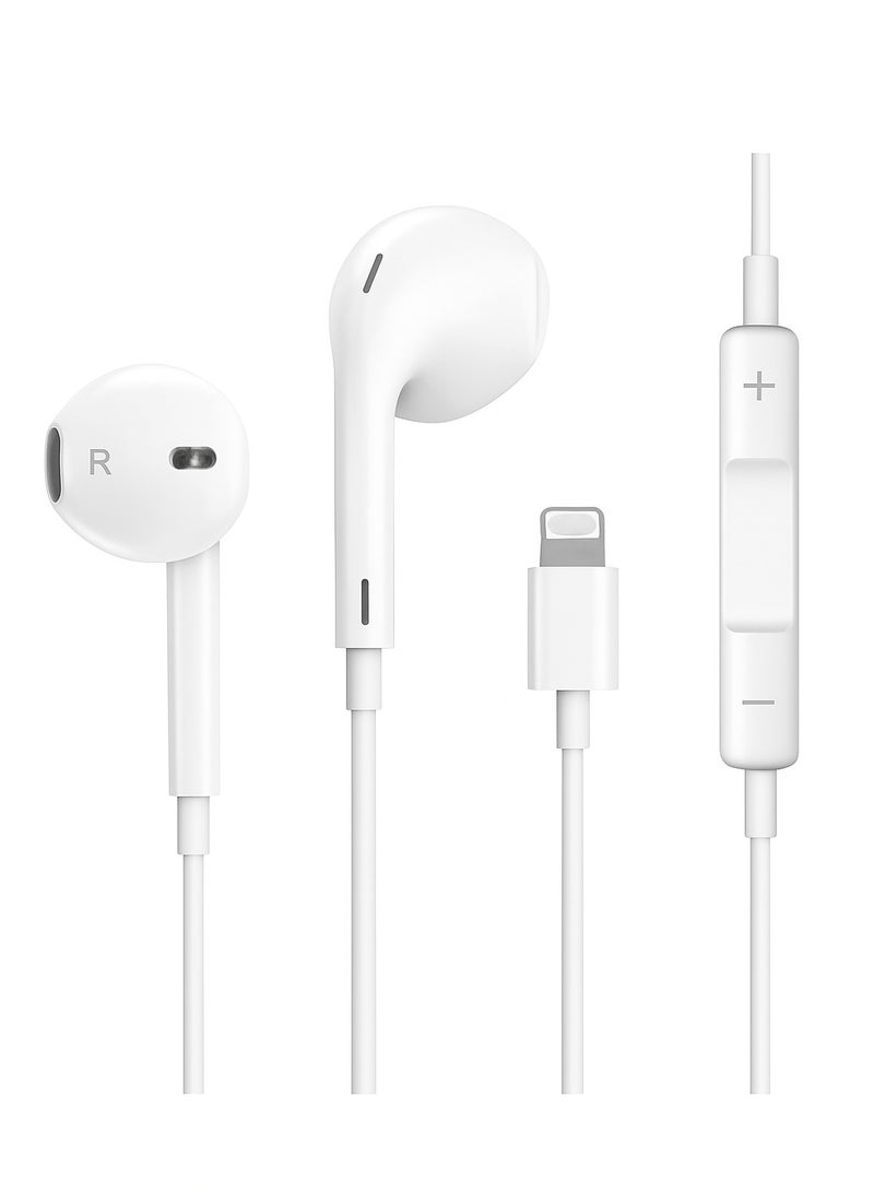 High-quality wired Lightning hands-free earphones with direct connection (no Bluetooth), compatible with iPhone devices, color: White. - Image 1