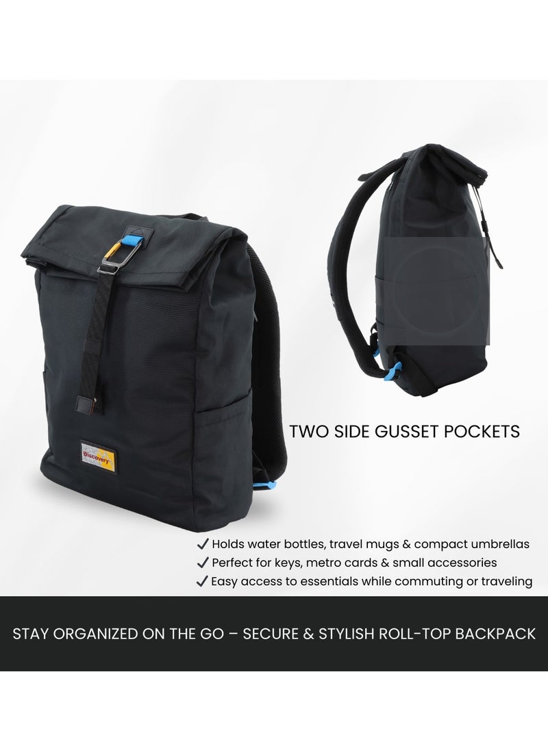 Discovery ICON Roll Top 15L Backpack Black, Durable Lightweight Multi Compartment Travel Bag, Padded Laptop/Tablet Pocket RFID, Adjustable Strap With Luggage Fix Strap, Men Women School Outdoor - pzsku/Z618702EACFD280F9E4F8Z/45/_/1739530256/a64ffda4-a504-4d38-9454-656135d16a75