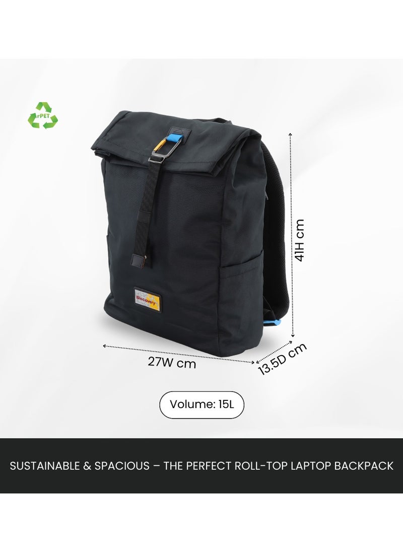 Discovery ICON Roll Top 15L Backpack Black, Durable Lightweight Multi Compartment Travel Bag, Padded Laptop/Tablet Pocket RFID, Adjustable Strap With Luggage Fix Strap, Men Women School Outdoor - pzsku/Z618702EACFD280F9E4F8Z/45/_/1739530306/2d906308-bf46-4eb3-a116-f90e70b38ece