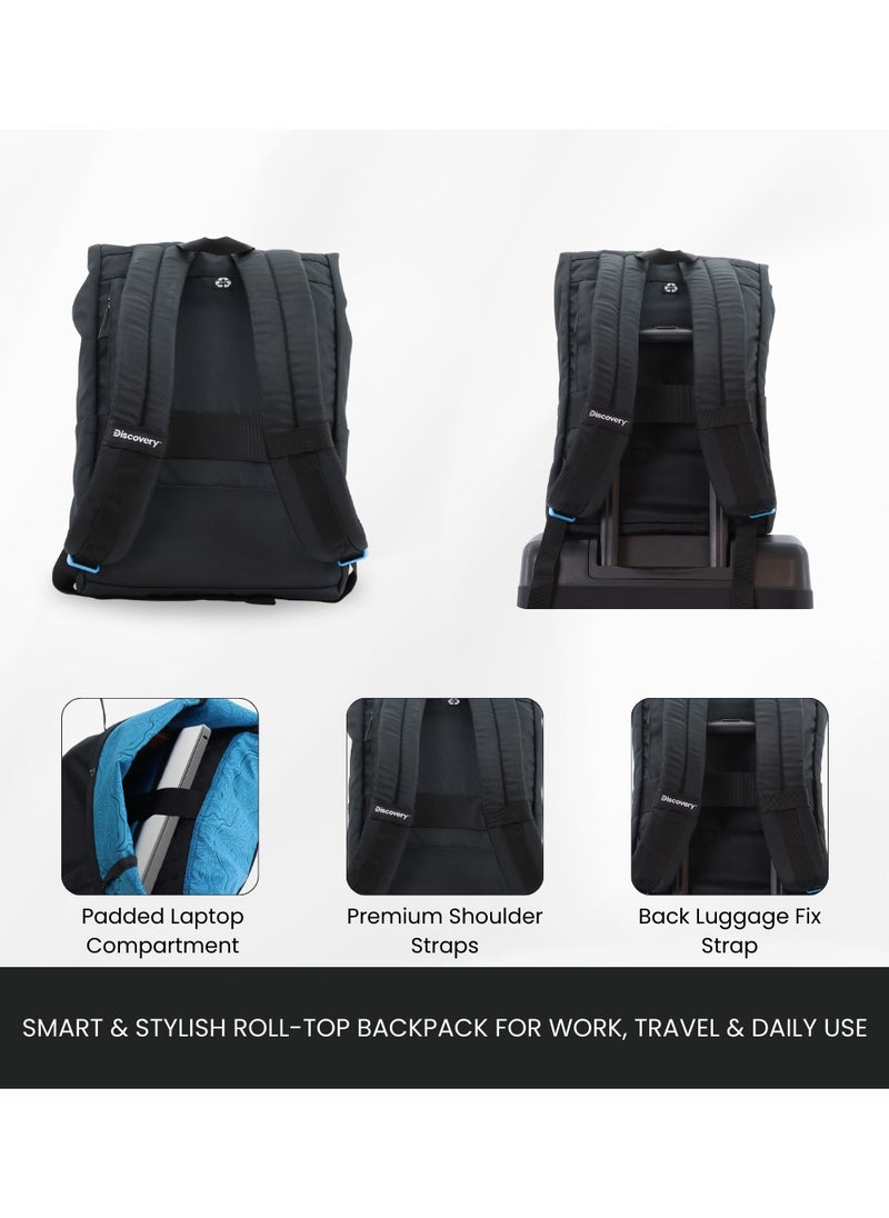 Discovery ICON Roll Top 15L Backpack Black, Durable Lightweight Multi Compartment Travel Bag, Padded Laptop/Tablet Pocket RFID, Adjustable Strap With Luggage Fix Strap, Men Women School Outdoor - pzsku/Z618702EACFD280F9E4F8Z/45/_/1739530337/16f8abb1-3e8f-4460-acc1-e363c3b2cb41