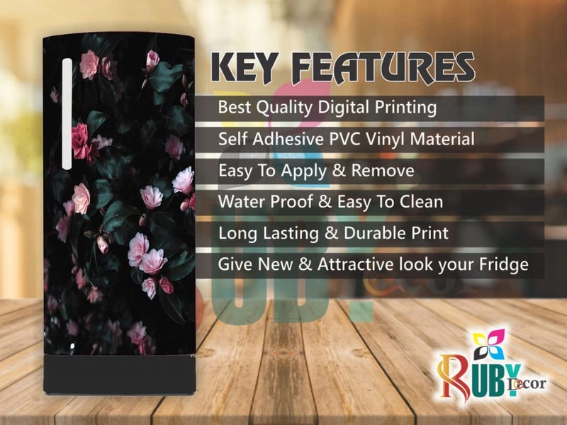 Ruby Décor Decorative Beautifull Multicolor Flowers Plant with Leaf Best Design Refrigerator Door Sticker PVC Vinyl Fridge Wrap Sticker for Home (120 cm x 60 cm or 48 X 24 Inches)-025