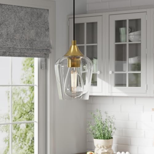 VONLUCE Pendant Lights Kitchen Island, Brushed Gold Pendant Light Fixtures with E26 Base & Adjustable Cable, Modern Pendant Lighting with Glass Shade for Living Room Bedroom Hallway, 3 Packs - Image 3