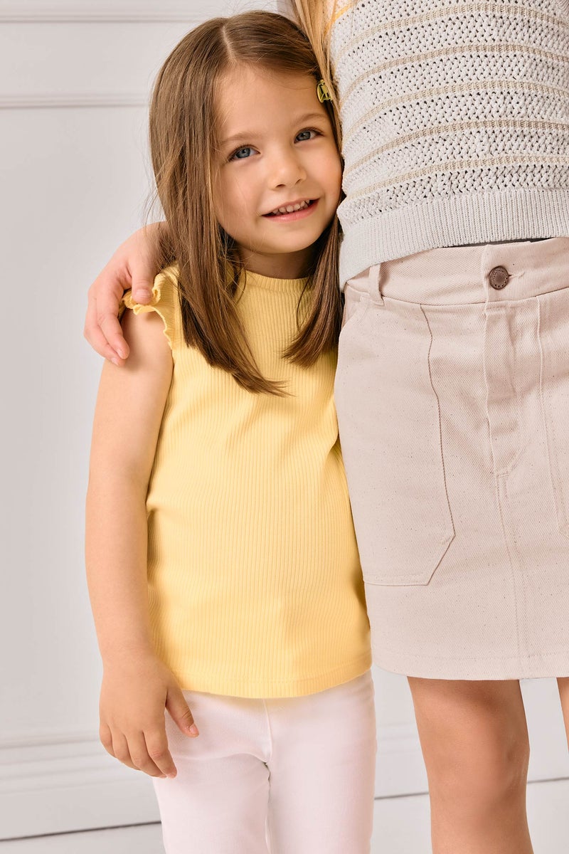 DeFacto Yellow BabyGirl Baby Girl T-shirt Floral Crinkle Viscose Trousers 2 Piece Set Casual - Image 2
