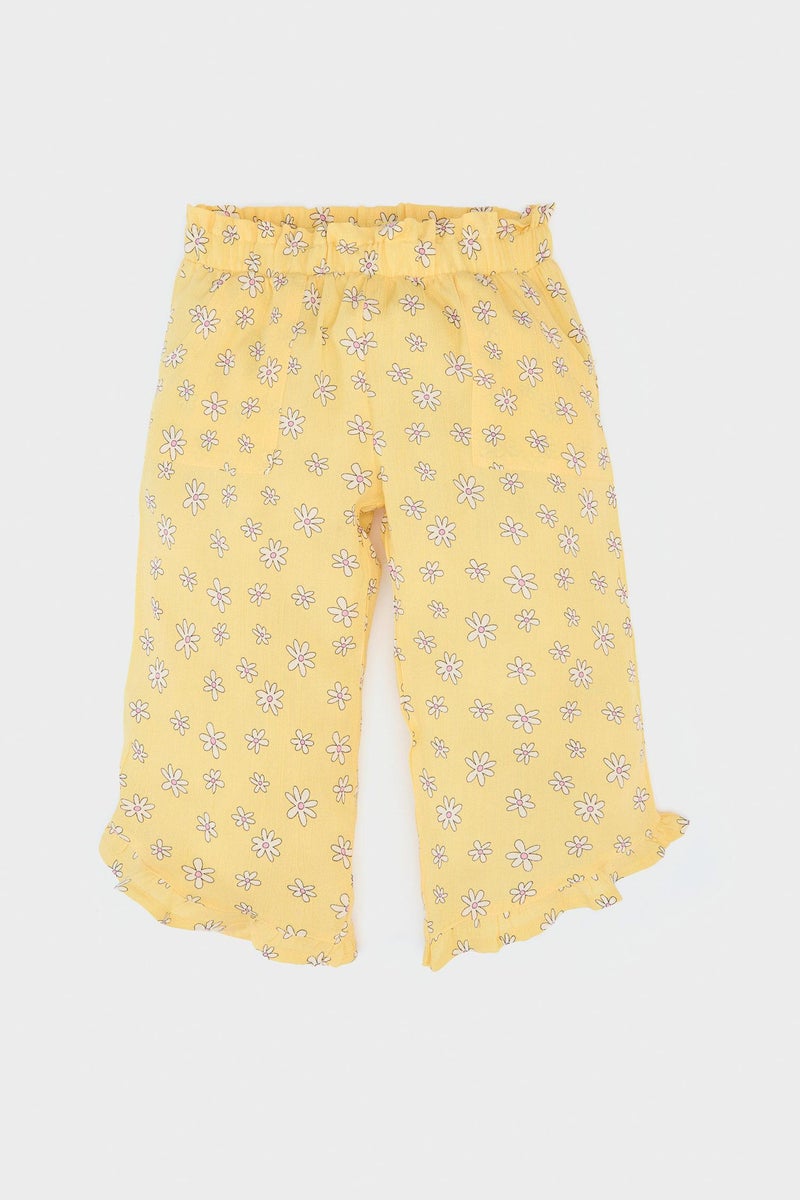 DeFacto Yellow BabyGirl Baby Girl T-shirt Floral Crinkle Viscose Trousers 2 Piece Set Casual - Image 3