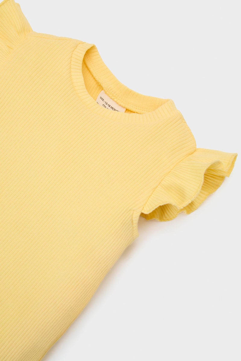 DeFacto Yellow BabyGirl Baby Girl T-shirt Floral Crinkle Viscose Trousers 2 Piece Set Casual - Image 4