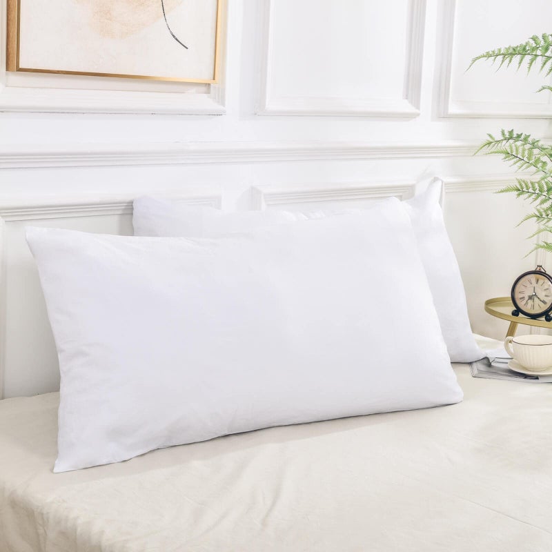 NEXHOME PRO 100% Organic Cotton King Pillowcases Set of 2  Envelope Closure Linen Feel Textured Natural  Soft and Durable  Premium Cooling Pillow Cases for Bed (20x36 inch  White) - Image 1
