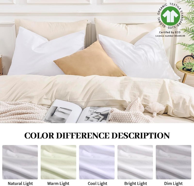NEXHOME PRO 100% Organic Cotton King Pillowcases Set of 2  Envelope Closure Linen Feel Textured Natural  Soft and Durable  Premium Cooling Pillow Cases for Bed (20x36 inch  White) - Image 2