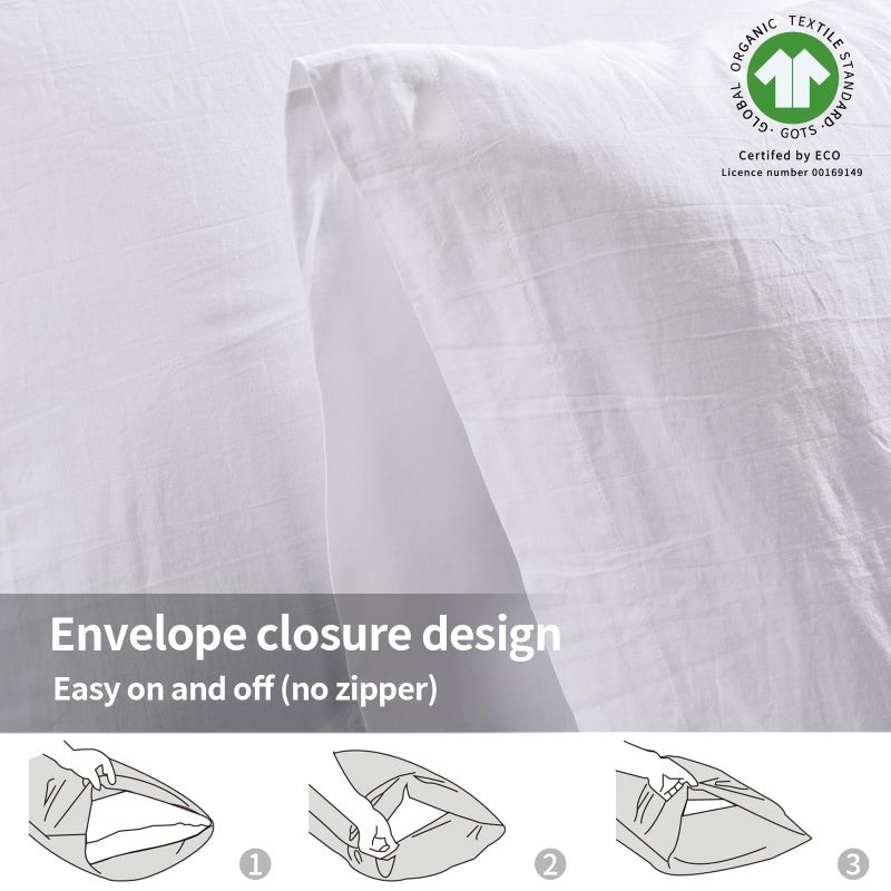 NEXHOME PRO 100% Organic Cotton King Pillowcases Set of 2  Envelope Closure Linen Feel Textured Natural  Soft and Durable  Premium Cooling Pillow Cases for Bed (20x36 inch  White) - Image 4