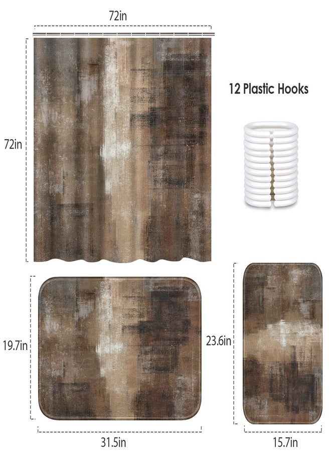 ArtSocket Brown Bathroom Set with Shower Curtain and Rugs Accessories, Brown Grey Abstract Modern Shower Curtain Set Abstract Bathroom Decor 3 Pcs - Image 2