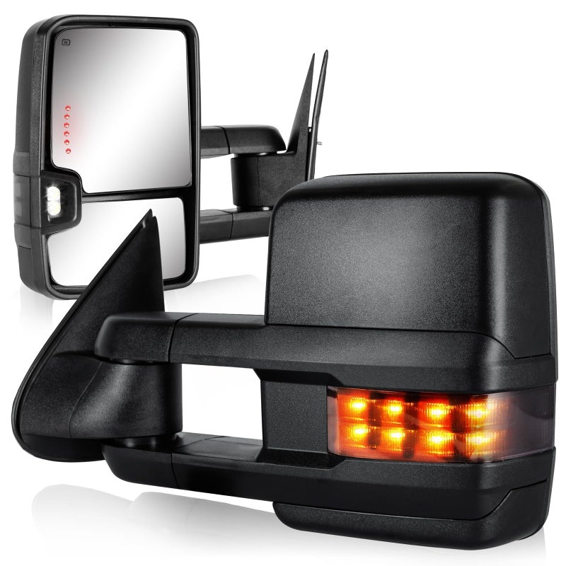 SIZIOM Towing Mirrors for 20032007 Chevy Silverado Avalanche Suburban Tahoe GMC Sierra Yukon Escalade with Power Heated Turn Signal Backup Light Pair SetTextured Black