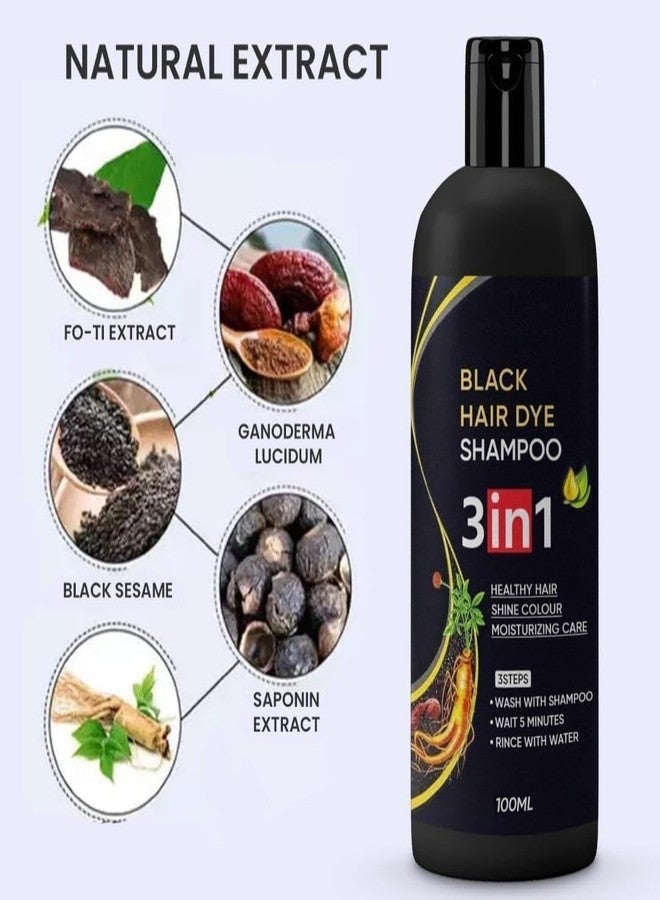 NEW 3 in 1 Hair Dye Instant Black Hair Shampoo for Women & Men, 100ML - (Pack of 2) - Image 3