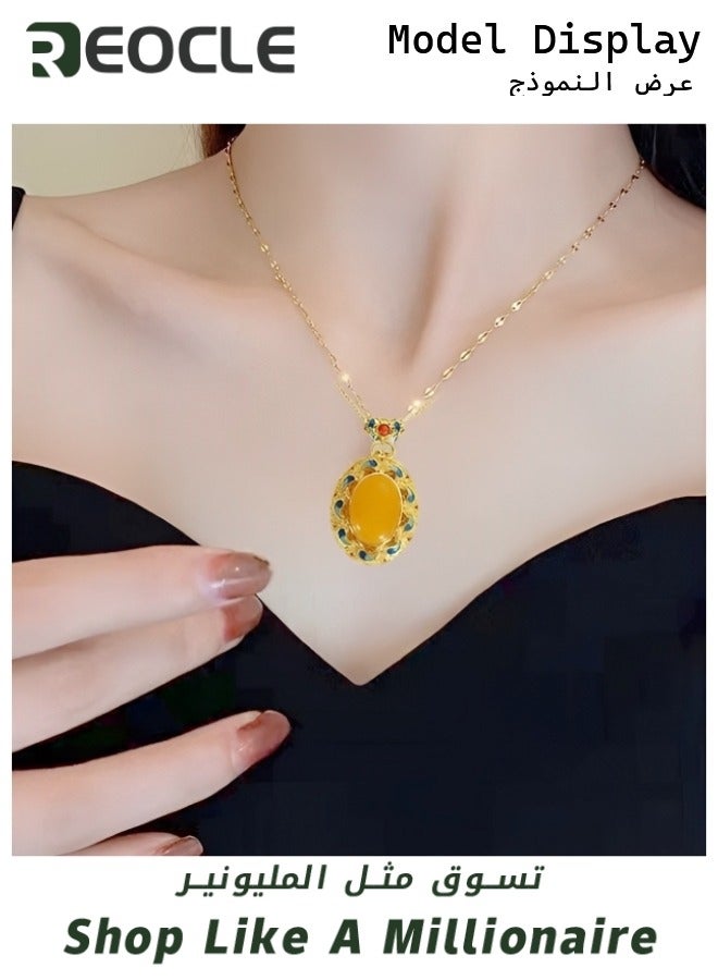 REOCLE Baltic Amber Pendant Classic Oval Pendant with Exquisite Water Drop Pattern Luxurious High-end French Beeswax Necklace Best Jewellery Gift - Image 4