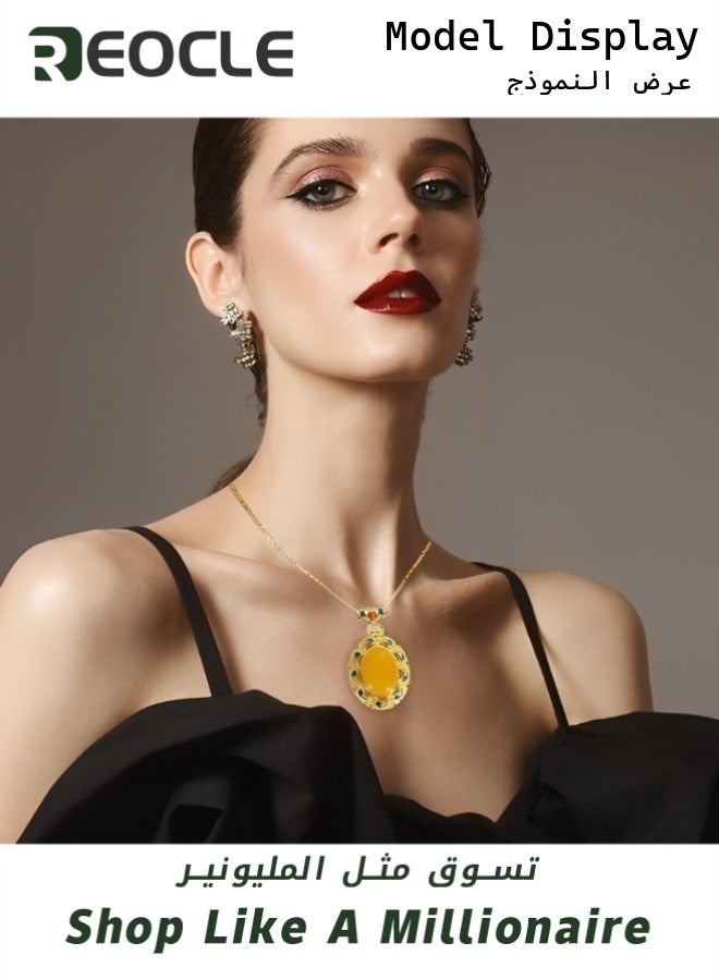 REOCLE Baltic Amber Pendant Classic Oval Pendant with Exquisite Water Drop Pattern Luxurious High-end French Beeswax Necklace Best Jewellery Gift - Image 3