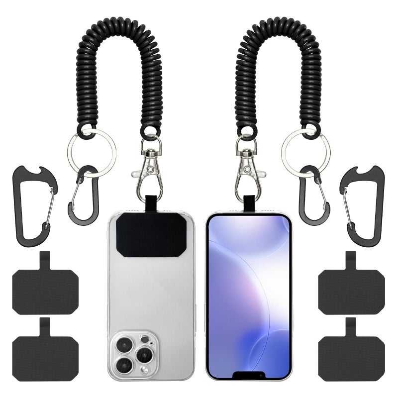 HOTEMIA Phone Tether Lanyard Anti Theft Strap with Carabiner - Anti-Drop Outdoor Accessory for Skiing, Hiking, Cycling, Fishing & Climbing - Fit Most Cell Phones (Black+Black) - Image 1