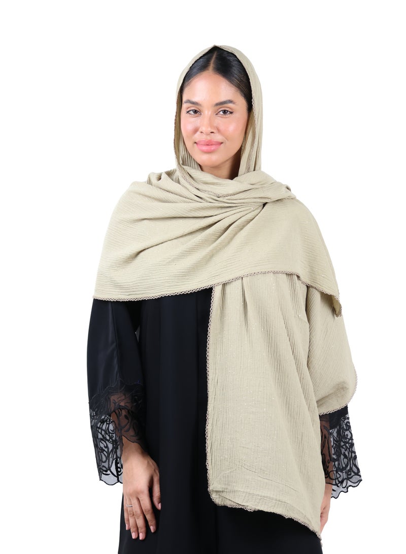 جميلة وشاح قطني مزيج مجعّد مع حواف دانتيل ولمسات لامعة - تاوب دافئ - Image 1