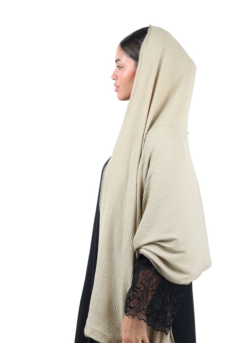 جميلة وشاح قطني مزيج مجعّد مع حواف دانتيل ولمسات لامعة - تاوب دافئ - Image 3