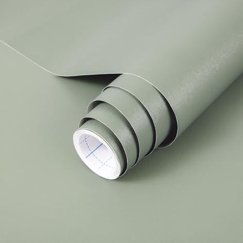 practicalWs Sage Green Wallpaper Stick and Peel Green Contact Paper 17.7'' x 118.1'' Removable Wallpaper Self-Adhesive Vinyl Solid Wall Paper for Bedroom Kitchen Cabinets - Image 1