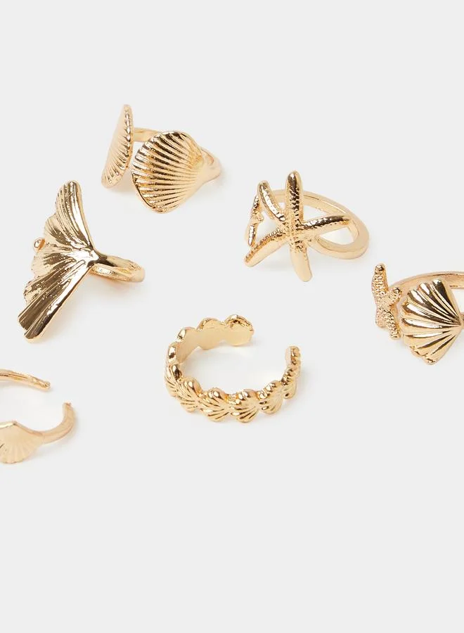 Styli  Pack of 6 - Gold Tone Seashell and Starfish Rings for Women | Best Price UAE
