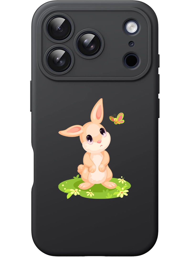 Theodor Protective Slim Fit Case Liquid Silicone Cover with Full Body Protection Anti-Scratch Shockproof Case For Apple iPhone 17 Pro Max (Black) sad rabbit - Image 1