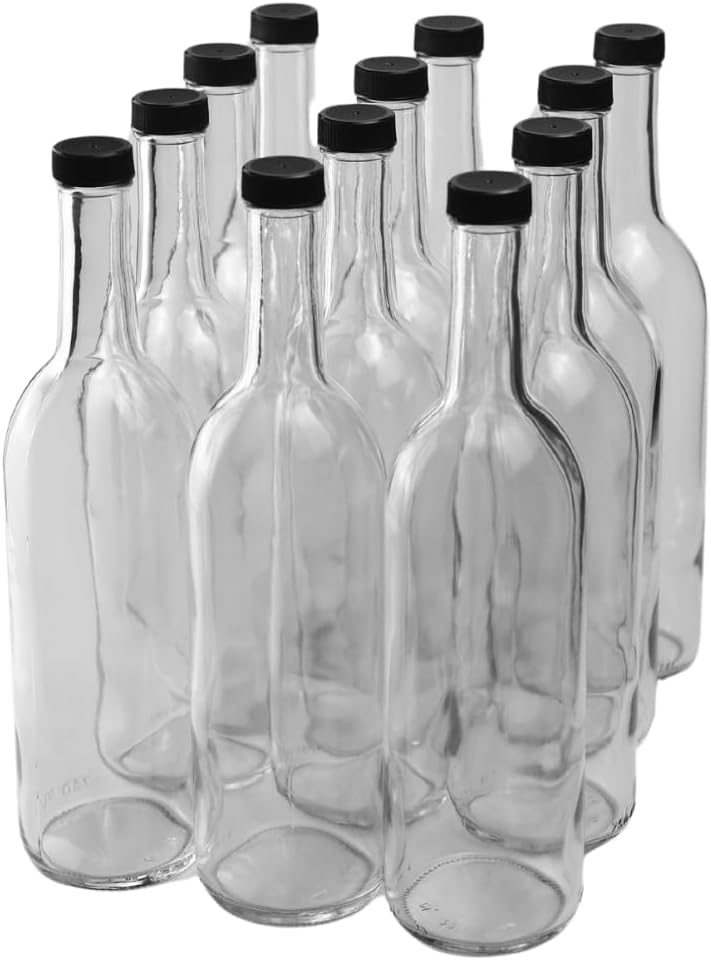 FastRack 750ml Clear, W5 Wine Bottles Screw TOP with 12 Plastic Caps - Image 1