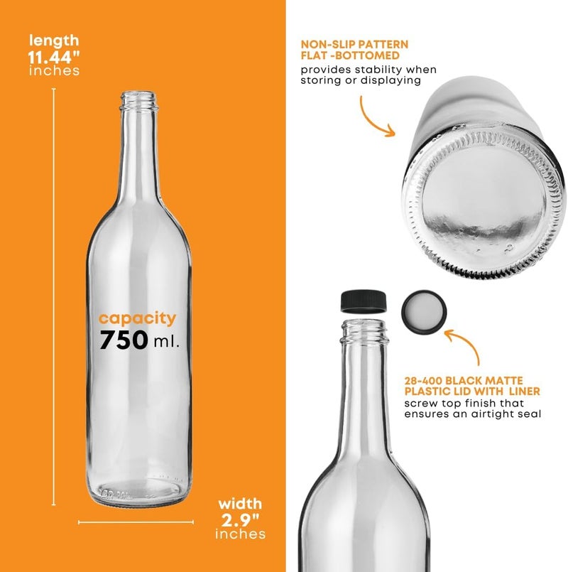 FastRack 750ml Clear, W5 Wine Bottles Screw TOP with 12 Plastic Caps - Image 3