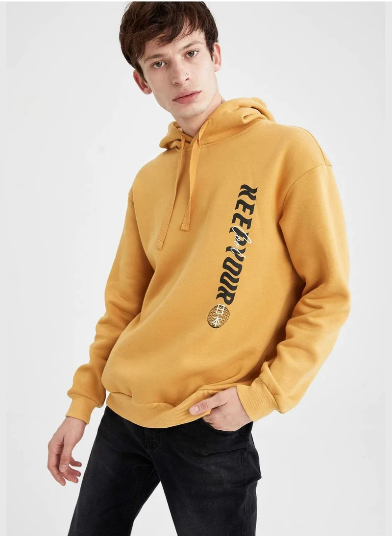 DeFacto Boxy Fit Long Sleeve Back Print Knit Hoodie