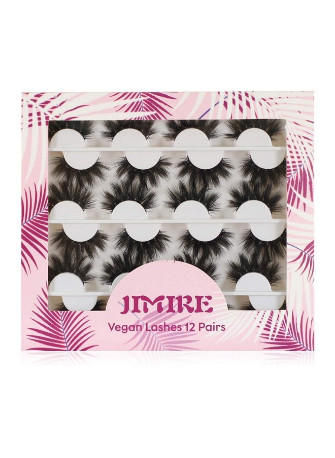 JIMIRE - 12 Pairs False Eyelashes Fluffy High Volume Fake Eyelashes Faux Mink Lashes - Image 1