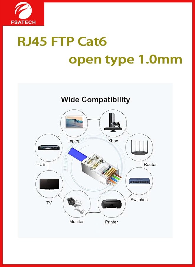 FSATECH 100 PCS in Can RJ45, FTP Cat6, Open type Connector 8P8C Ethernet Network  Cat6 Modular Network Cable Plug Connector - Image 2