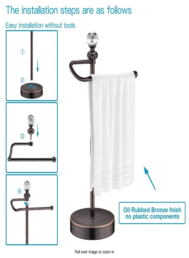 ROLABAM Heavy Weighted Hand Towel Holder(with Crystal Ball) Standing Hand Towel Holder Total Height 15.7'' for Kitchen,Bathroom,Vanity,Classic Decorative Metal Hand Towel Stand,Oil Rubbed Bronze - Image 4