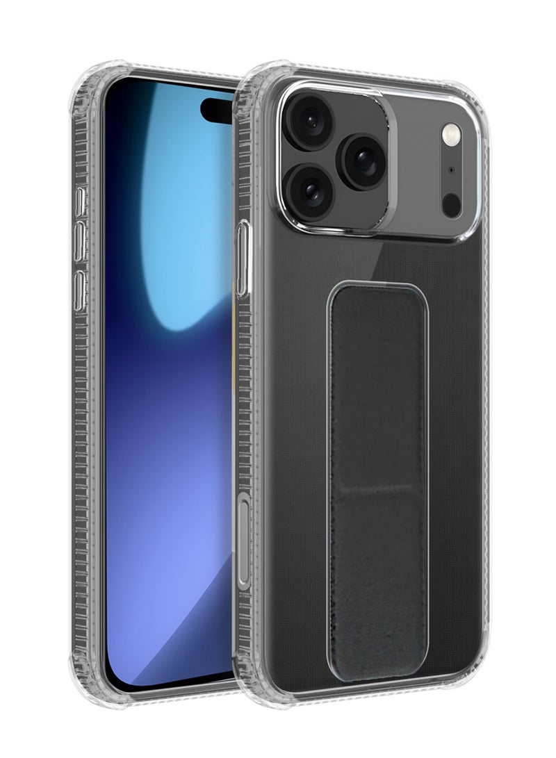 دبليو تيك غطاء واقي من TPU لهاتف أبل آيفون 17 برو ماكس 5G 2025 مع مقبض هوائي - شفاف/أسود - Image 1