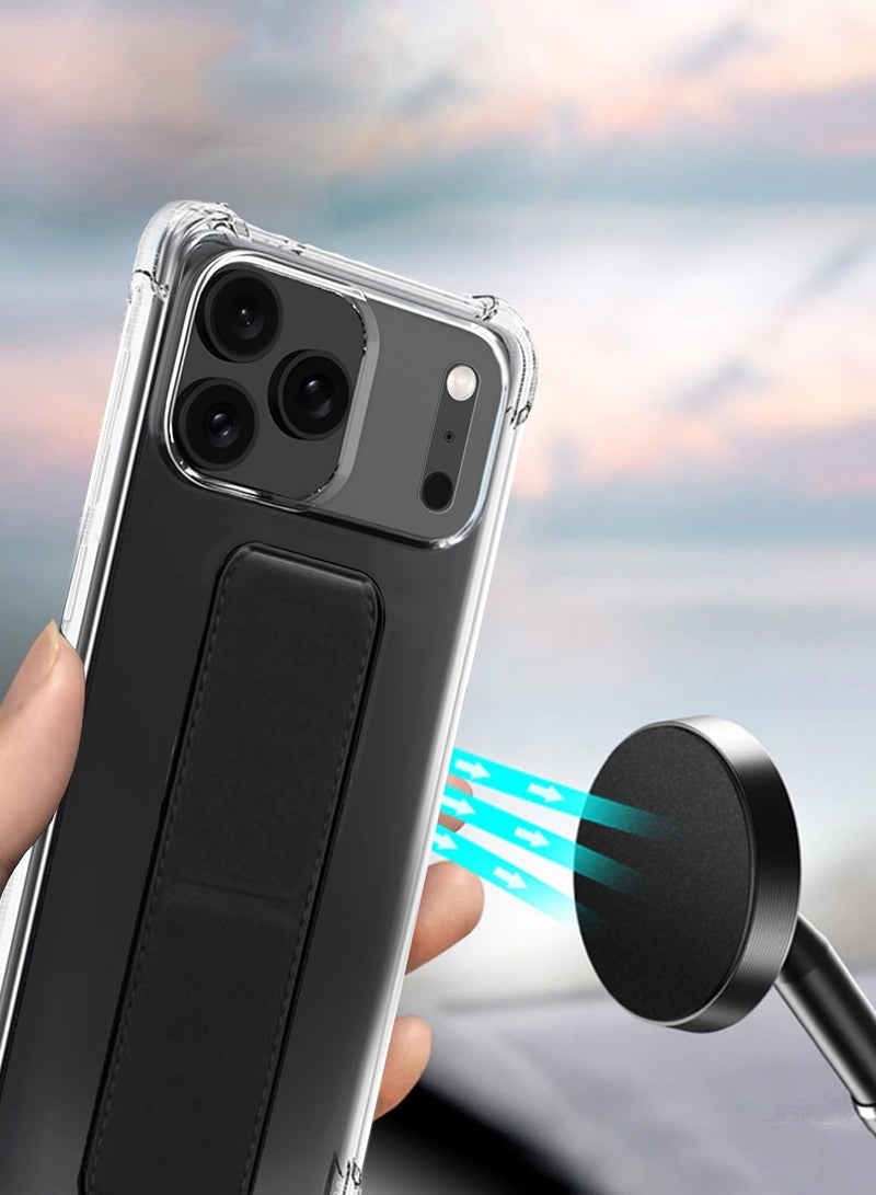 دبليو تيك غطاء واقي من TPU لهاتف أبل آيفون 17 برو ماكس 5G 2025 مع مقبض هوائي - شفاف/أسود - Image 4