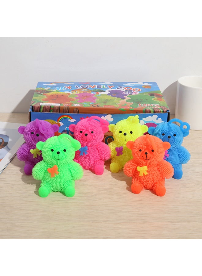 Inflatable Soft Rubber Fur Ball Flash Bear Teddy Bear Pinch Music Hand Pinch Decompression Toy Stall Factory-Color:Sitting Bear  - Image 1