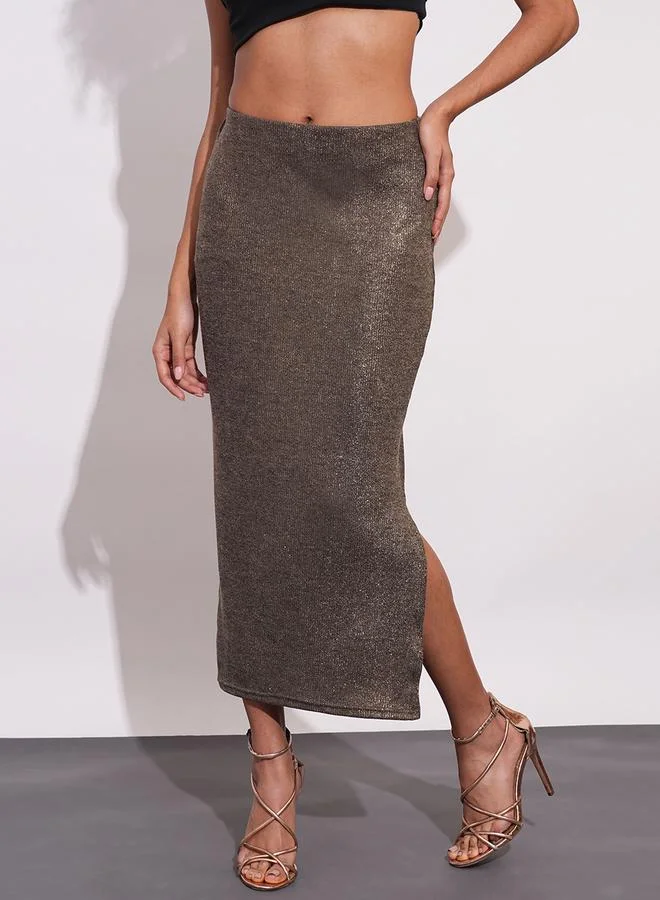 جلو باص تنورة طويلة ضيقة قابلة للتمدد بشق جانبي