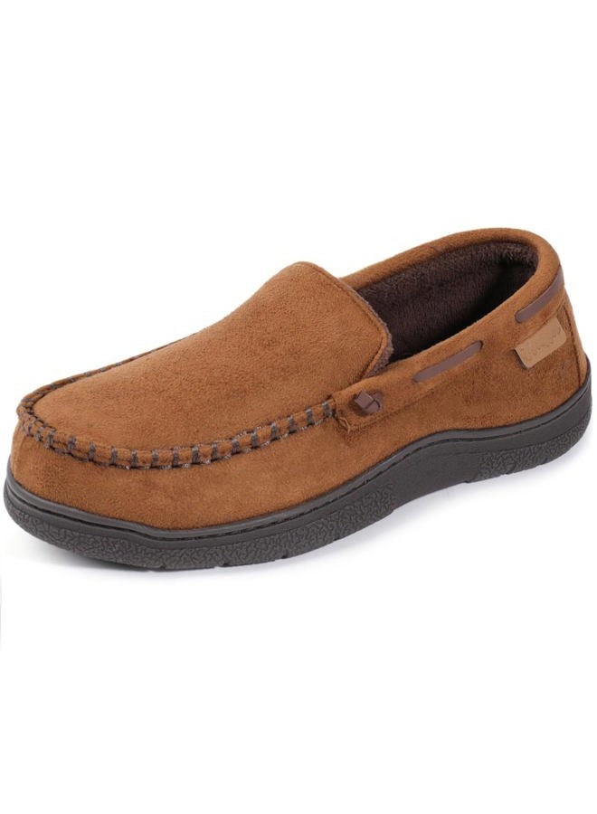 Zigzagger Men's Moccasin Slippers Memory Foam House Shoes, Indoor and Outdoor Warm Loafer Slippers, Camel, 11.5 M US - Image 1
