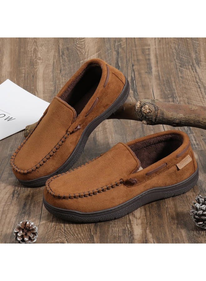 Zigzagger Men's Moccasin Slippers Memory Foam House Shoes, Indoor and Outdoor Warm Loafer Slippers, Camel, 11.5 M US - Image 2