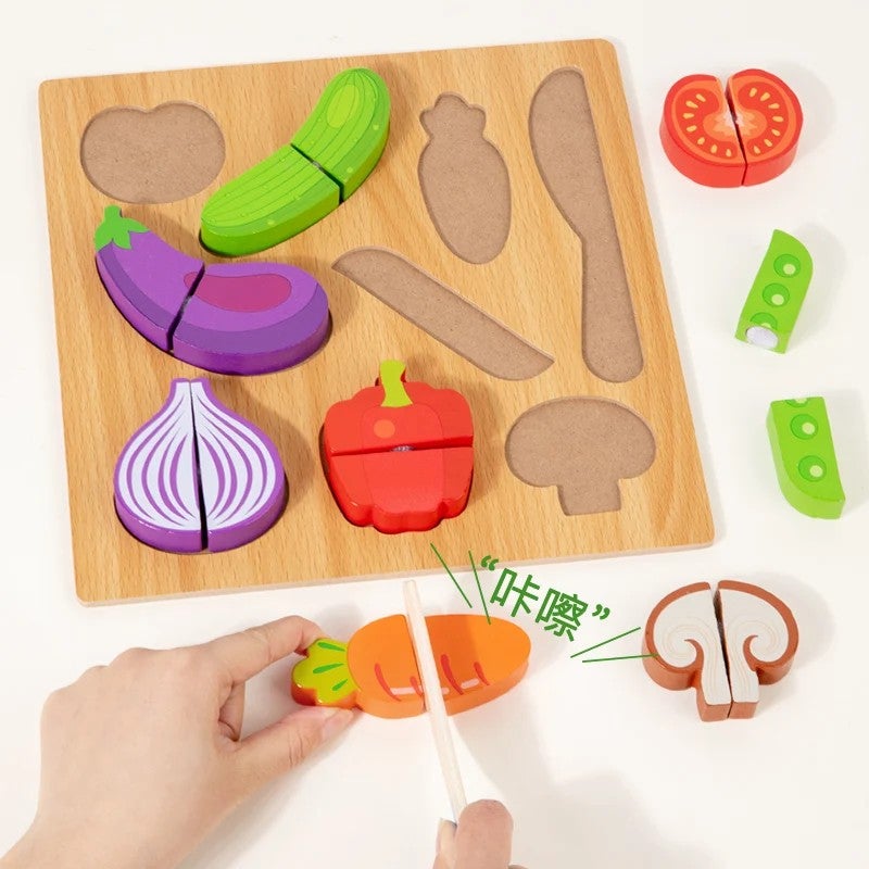 Bluejw Pretend Play Cutting Toys for Kids Puzzle Educational Wooden Toy With Fruit and Vegetable Cutting Puzzle - Image 5