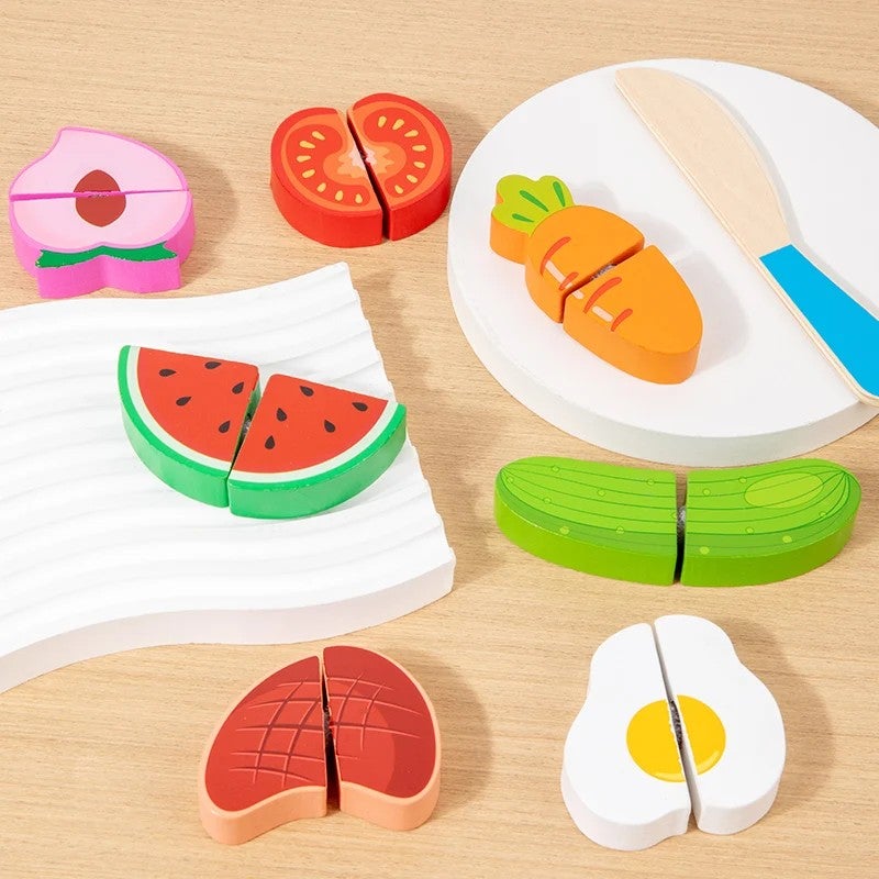 Bluejw Pretend Play Cutting Toys for Kids Puzzle Educational Wooden Toy With Fruit and Vegetable Cutting Puzzle - Image 4