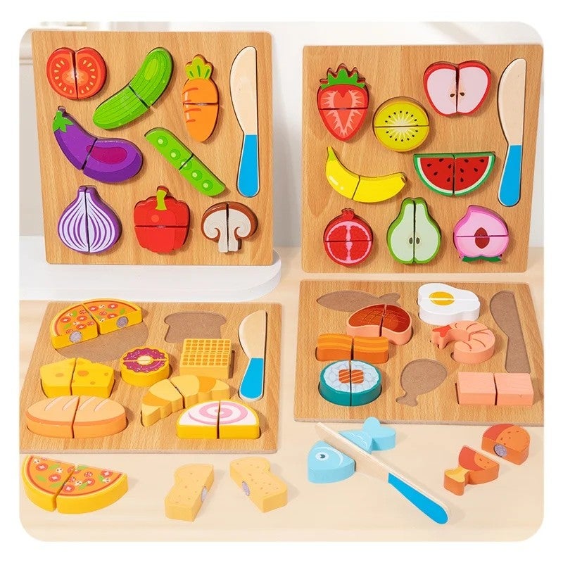 Bluejw Pretend Play Cutting Toys for Kids Puzzle Educational Wooden Toy With Fruit and Vegetable Cutting Puzzle - Image 2