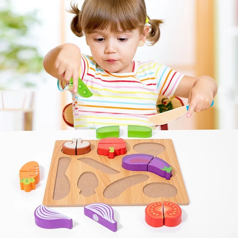 Bluejw Pretend Play Cutting Toys for Kids Puzzle Educational Wooden Toy With Fruit and Vegetable Cutting Puzzle - Image 3