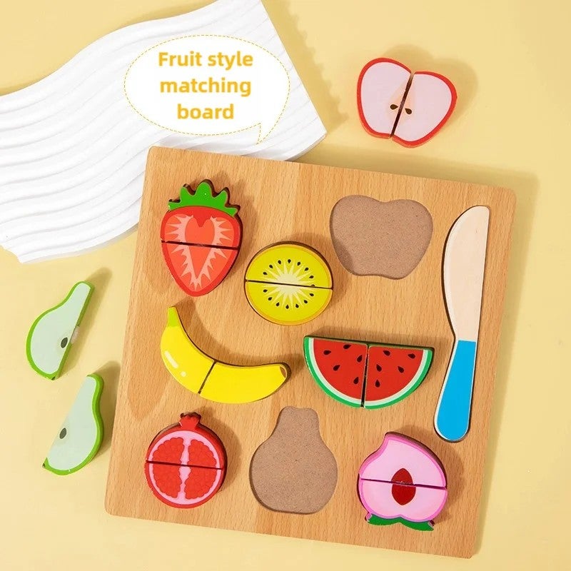 Bluejw Pretend Play Cutting Toys for Kids Puzzle Educational Wooden Toy With Fruit and Vegetable Cutting Puzzle - Image 1