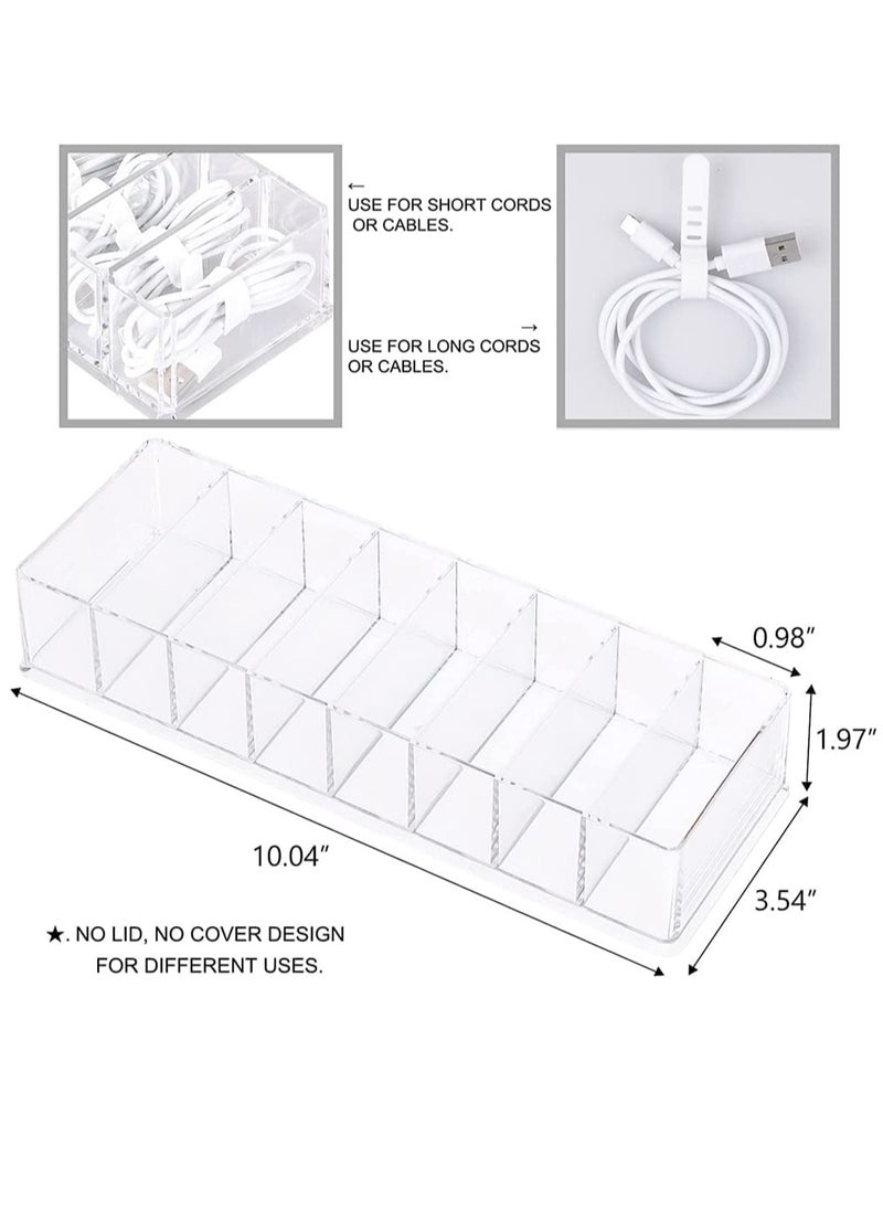 KASTWAVE Plastic Cable Management Box with 10 Wire Ties Clear Power Cord Organizer with 8 Compartments Electronics Organizer for Office Home Use Desk Accessories Storage for Stationery Supplies  - Image 4